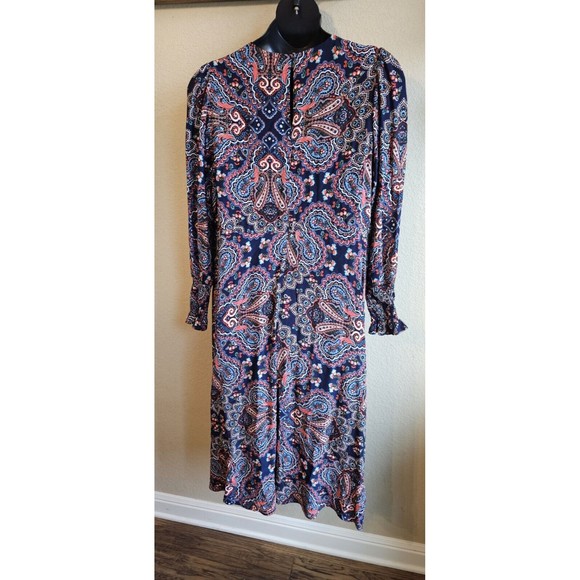 Boden Botanic Paisley Print Smocked Cuff Midi Dress, Navy/Multi, Plus Size 22R - Picture 4 of 7